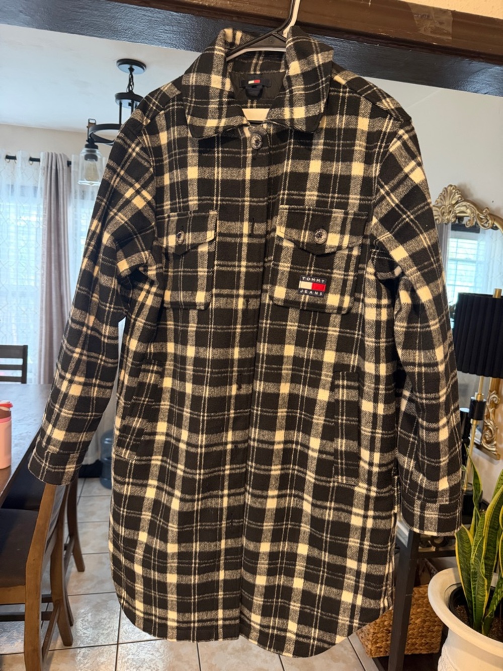 Tommy Hilfiger Black & White Plaid Pea Coat